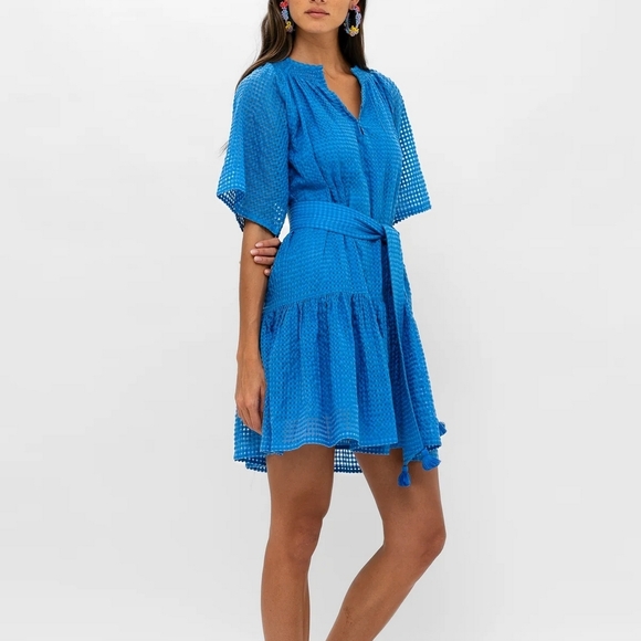Oliphant Raglan Belted Mini Dress In Delray Blue Small - Picture 2 of 10